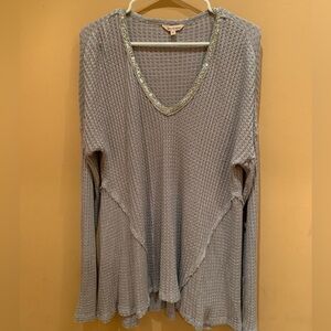 Juicy Couture Long Sleeve Grey Sparkly V  Neck Tunic Sweater Size XL